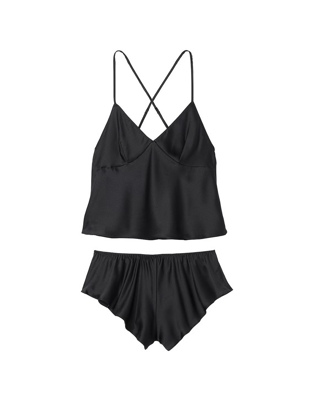 Victoria's Secret Black Satin Crossback Cami & Shorts Set